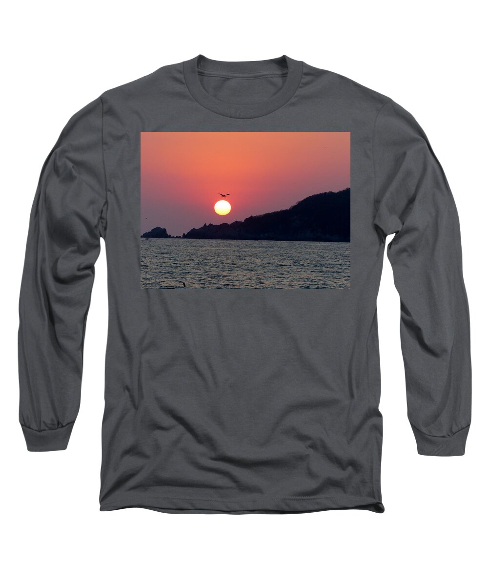 Sunset Long Sleeve T-Shirt featuring the photograph Flight Over The Sun by Rosanne Licciardi