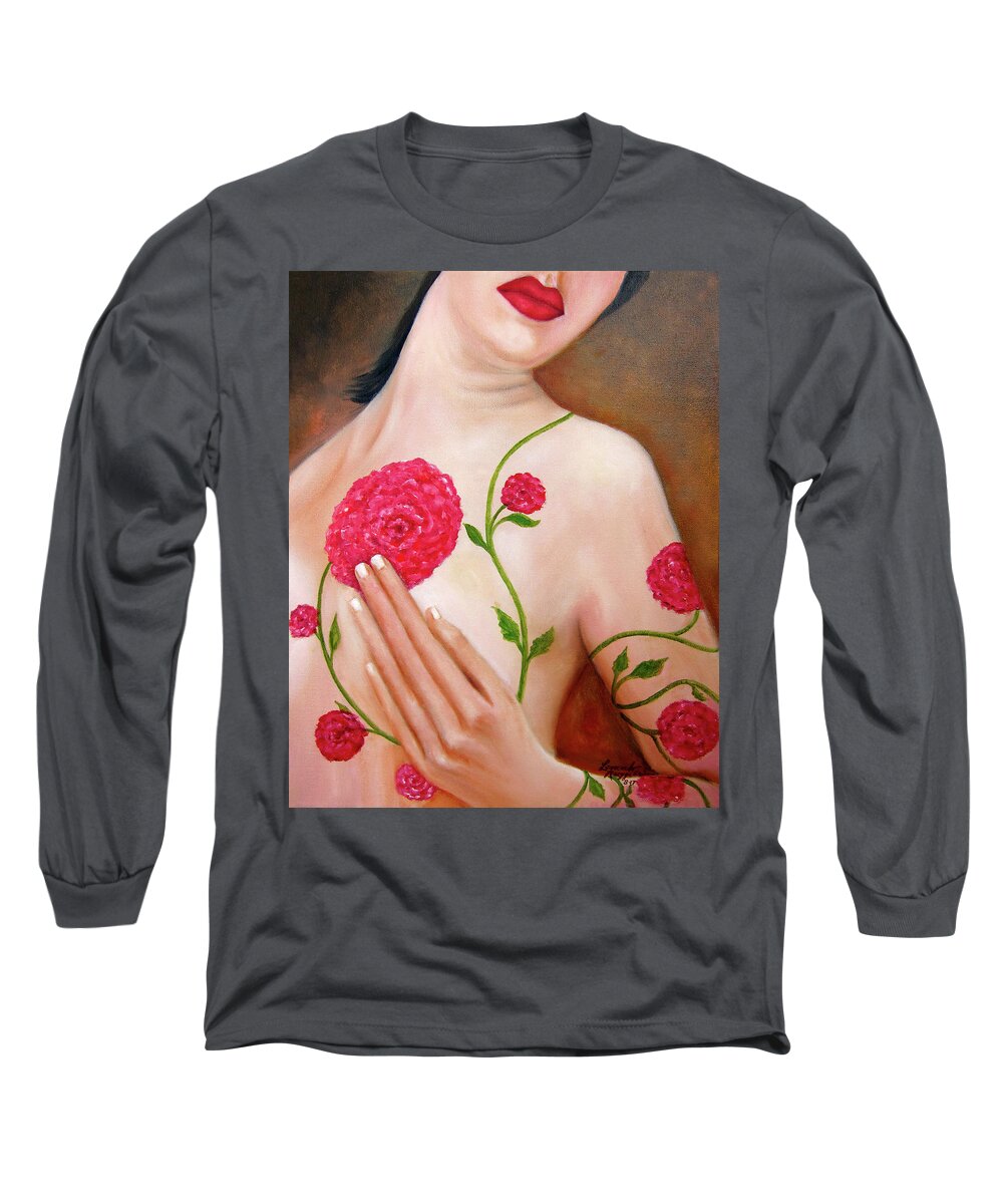 Female Paintings Long Sleeve T-Shirt featuring the painting Floral Beauty by Leonardo Ruggieri