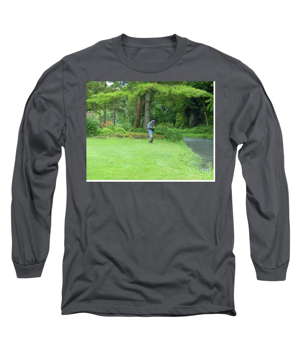 Fly Fishing Long Sleeve T-Shirt featuring the photograph Fly Fishing On Trout Run Creek by Rosanne Licciardi