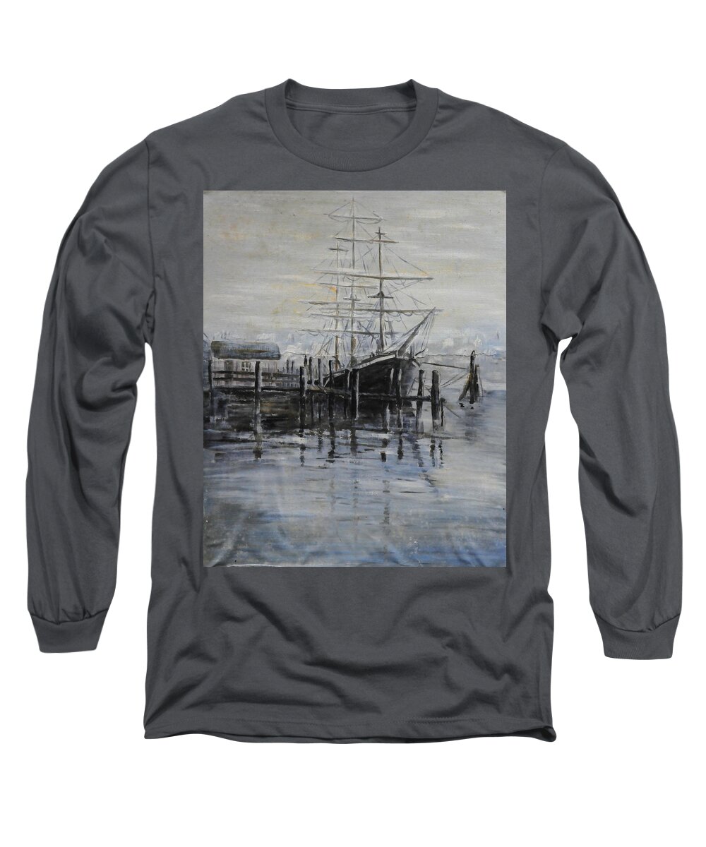 Ship Long Sleeve T-Shirt featuring the painting Fog Bound at Tillamok by John W Walker