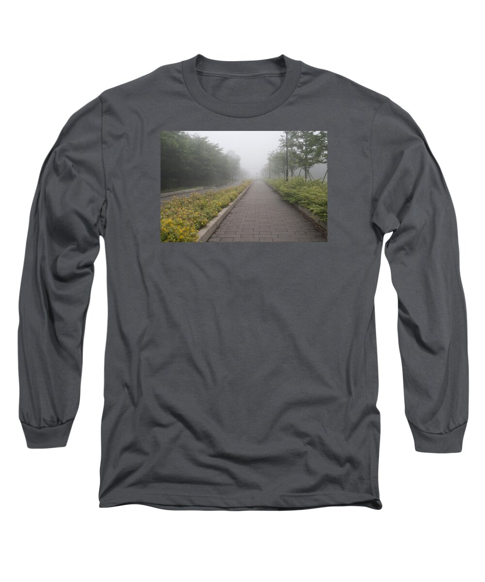 Morning Long Sleeve T-Shirt featuring the photograph Foggy Pathway by Masami Iida