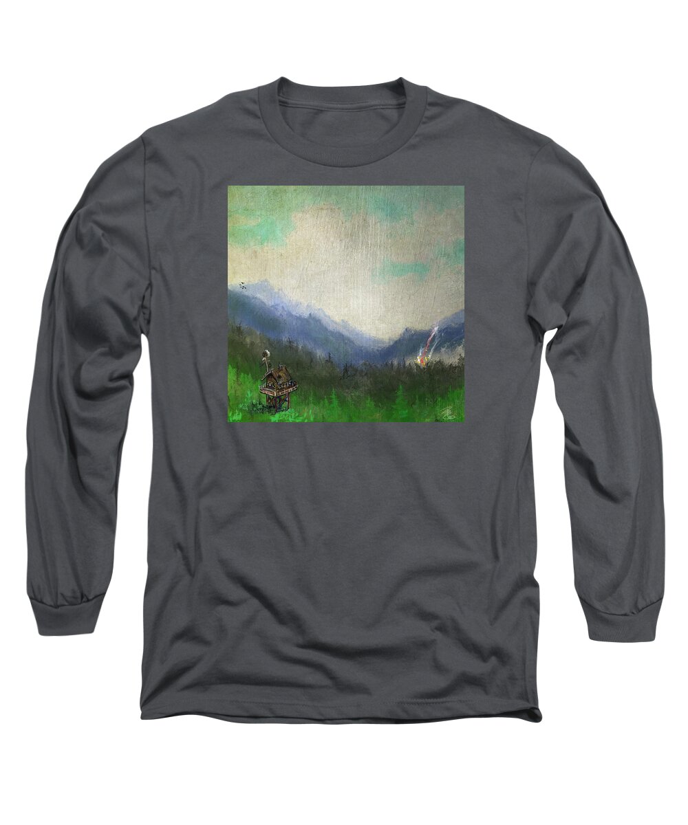 Cloud Long Sleeve T-Shirt featuring the digital art Forest fire lookout by Debra Baldwin