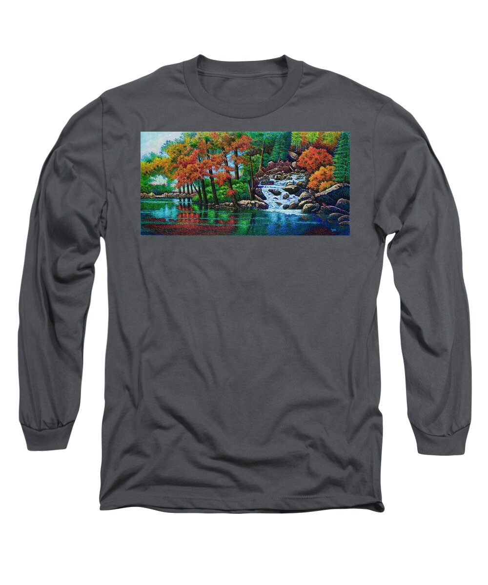 Stream Long Sleeve T-Shirt featuring the painting Forest Stream II by Michael Frank