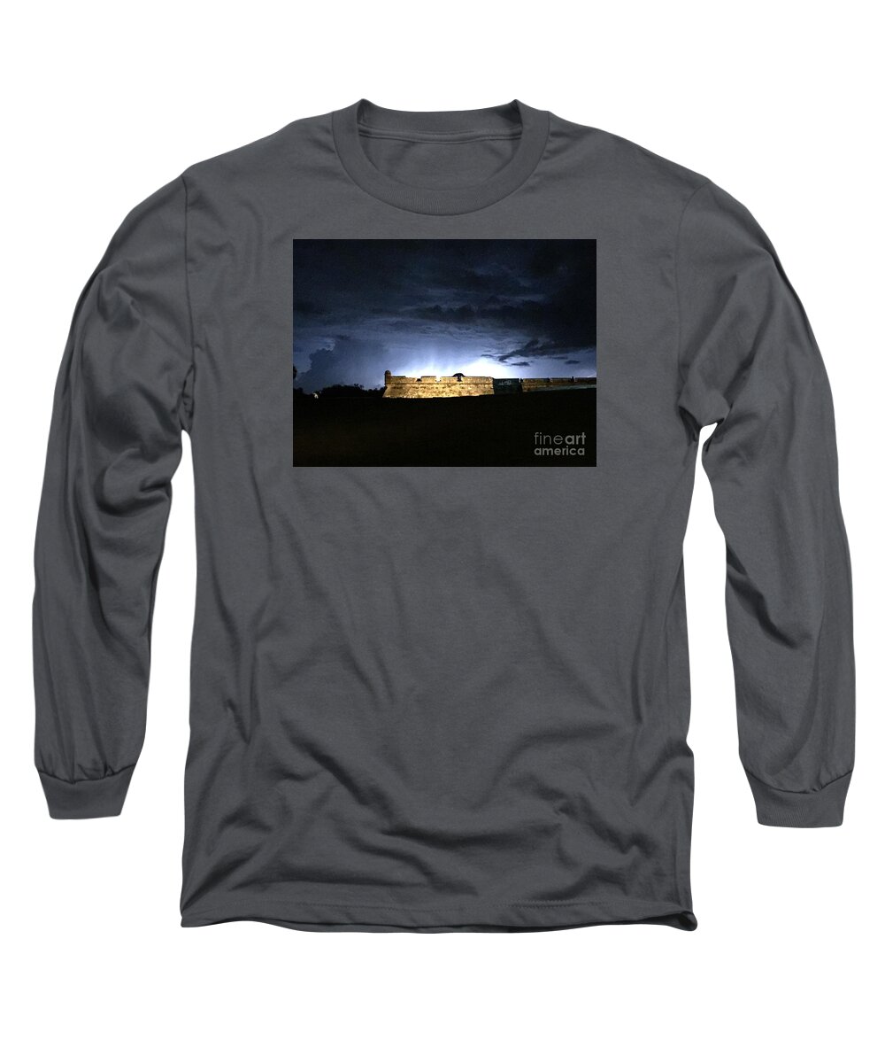 St. Augustine Long Sleeve T-Shirt featuring the photograph Lightening at Castillo de San Marco by LeeAnn Kendall