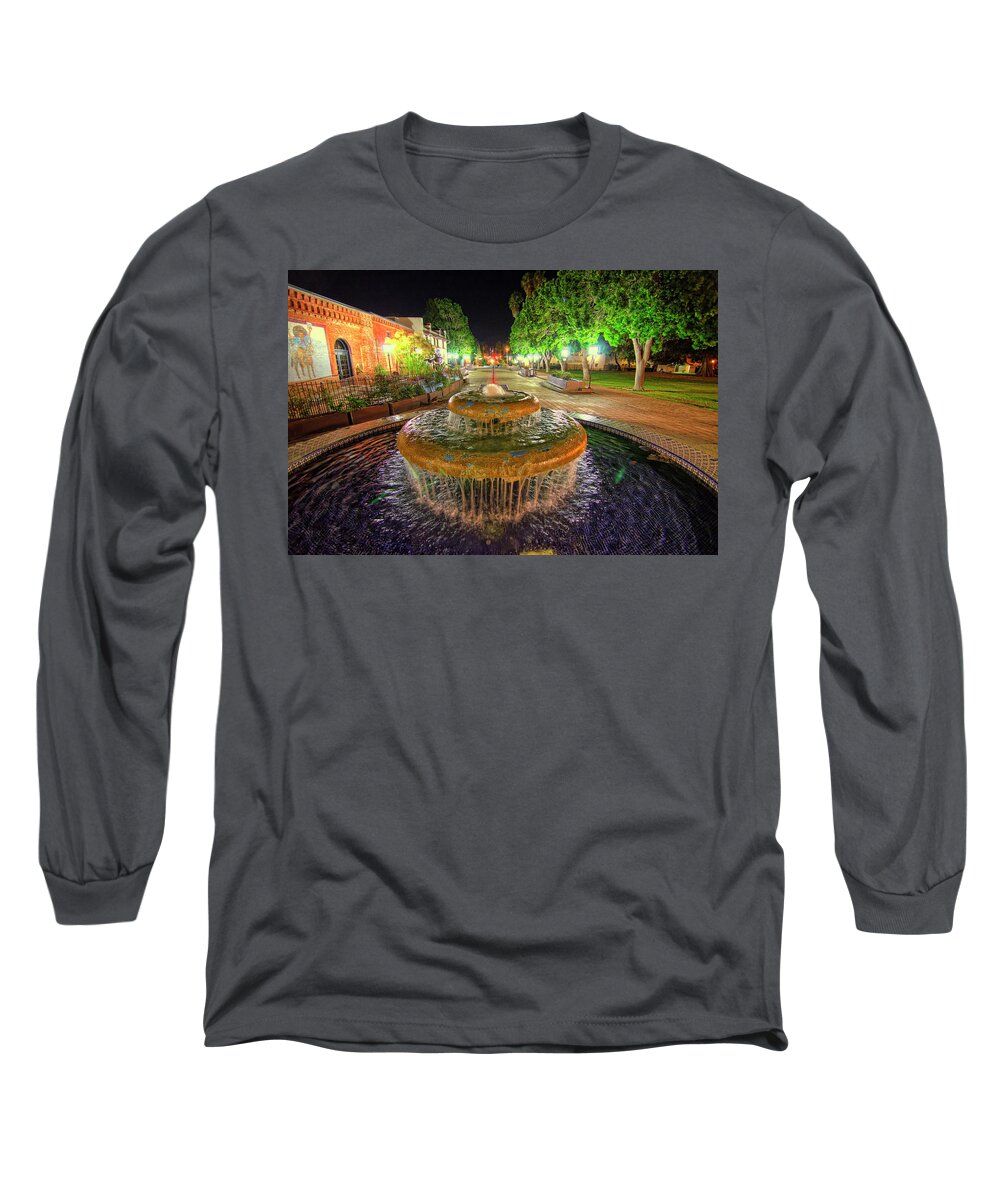 Night Fountain Water Lights Long Sleeve T-Shirt featuring the photograph Fountain by Wendell Ward