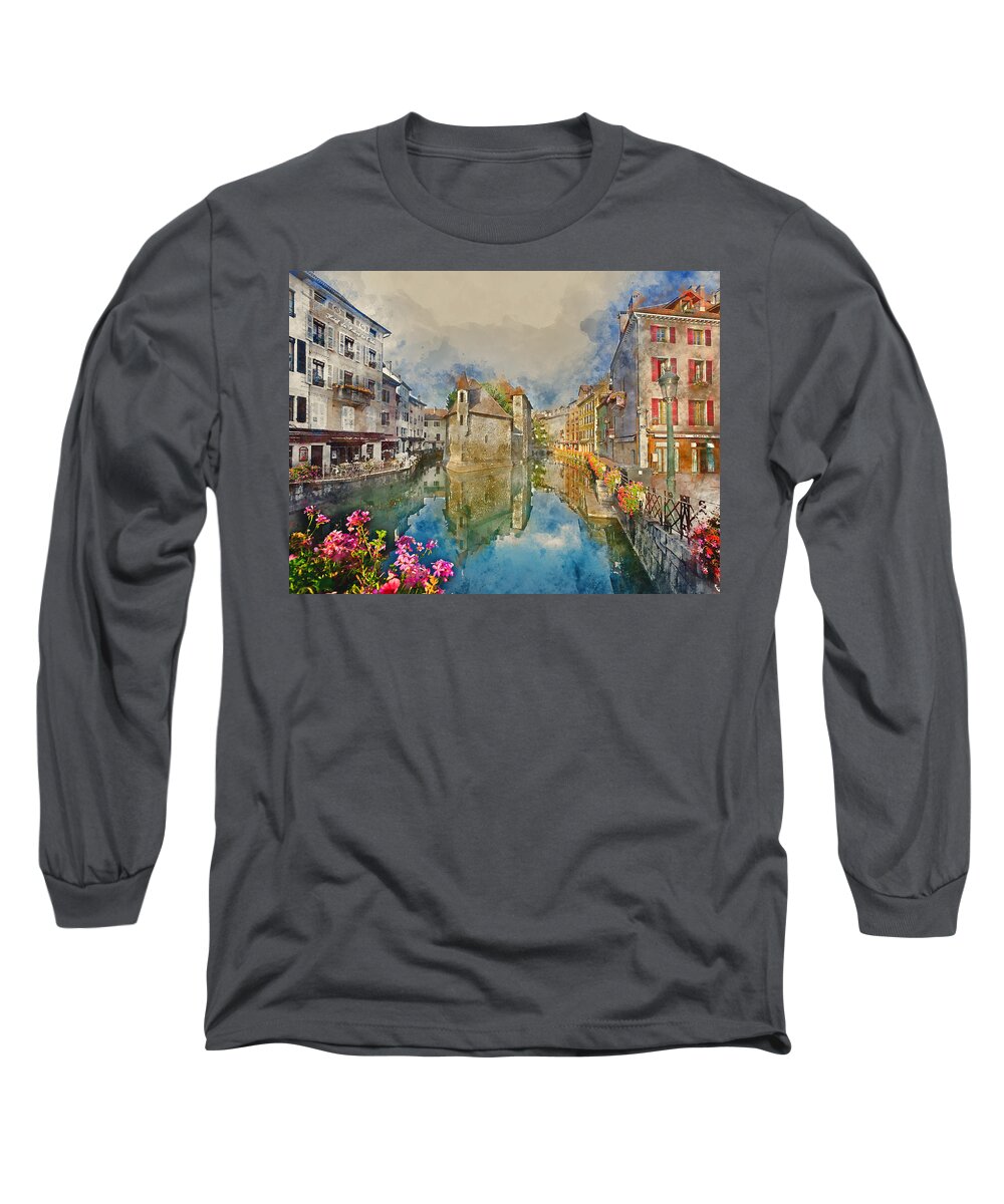 France Long Sleeve T-Shirt featuring the mixed media France by Marvin Blaine