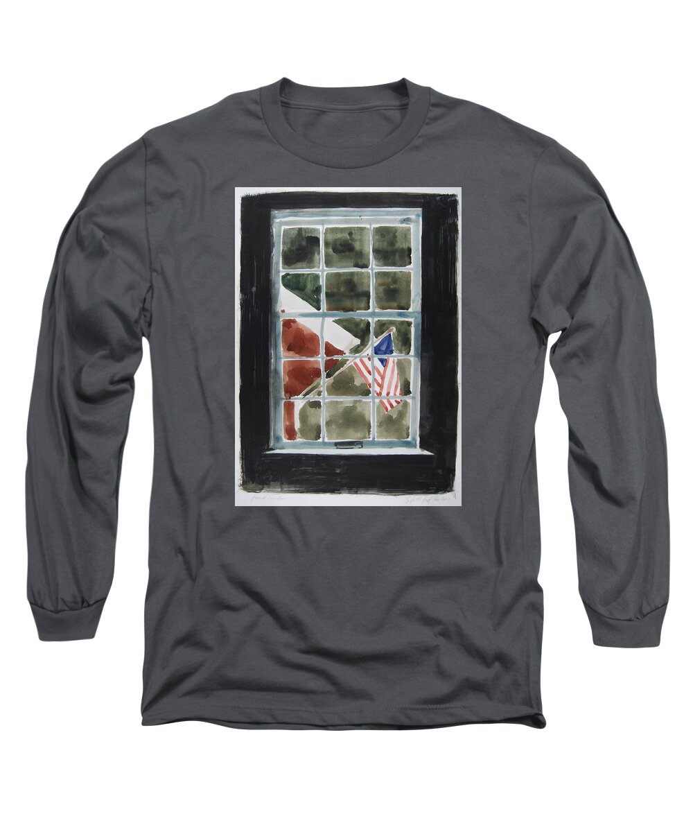 Window American Flag Watercolor Paper Long Sleeve T-Shirt featuring the painting Front Window by Stephen Rutherford