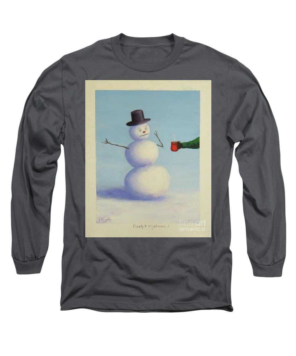 Snowman Long Sleeve T-Shirt featuring the painting Frosty's Nightmare I by Phyllis Andrews