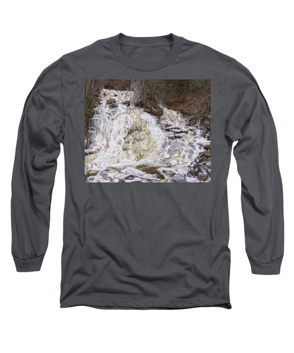 Waterfalls Long Sleeve T-Shirt featuring the photograph Frozen Flow At Bastion Falls by Angelo Marcialis