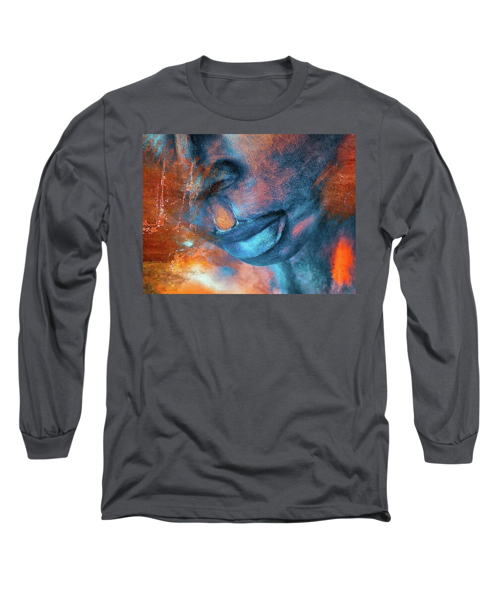 Lips Long Sleeve T-Shirt featuring the digital art Full blue lips by Gabi Hampe