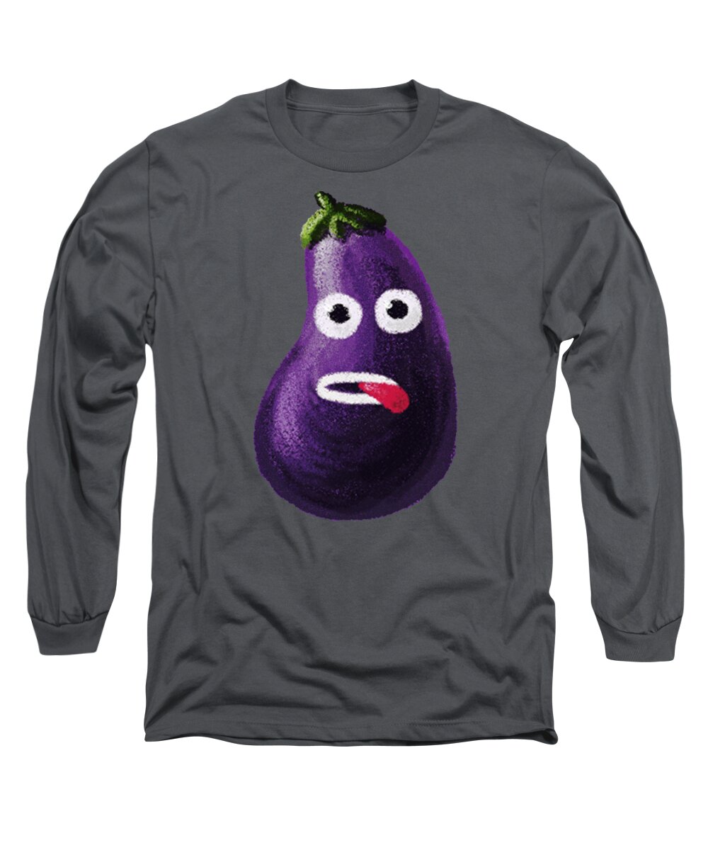 Eggplant Purple Long Sleeve T-Shirt featuring the digital art Funny Eggplant by Boriana Giormova