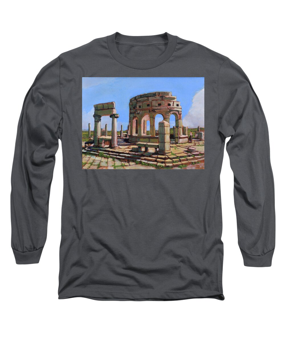 Roman Ruins Long Sleeve T-Shirt featuring the painting Future of the Past by David Zimmerman
