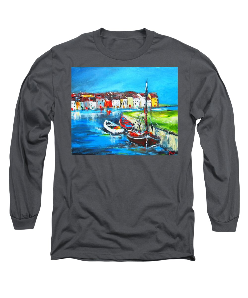 Galway City Long Sleeve T-Shirt featuring the painting Paintings Of Galway City Ireland by Mary Cahalan Lee - aka PIXI