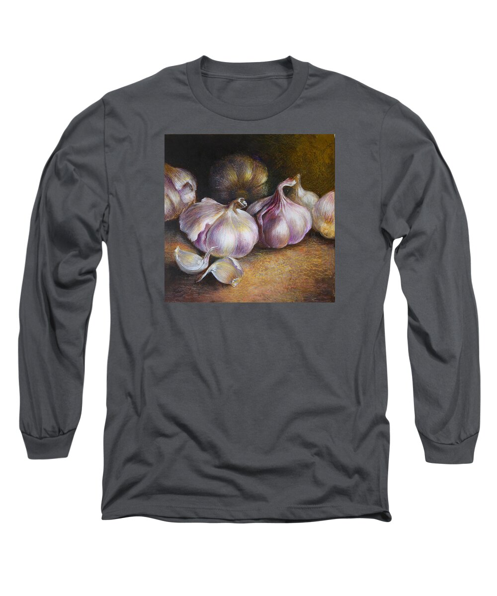 Garlic Long Sleeve T-Shirt featuring the painting Garlic painting by Vali Irina Ciobanu