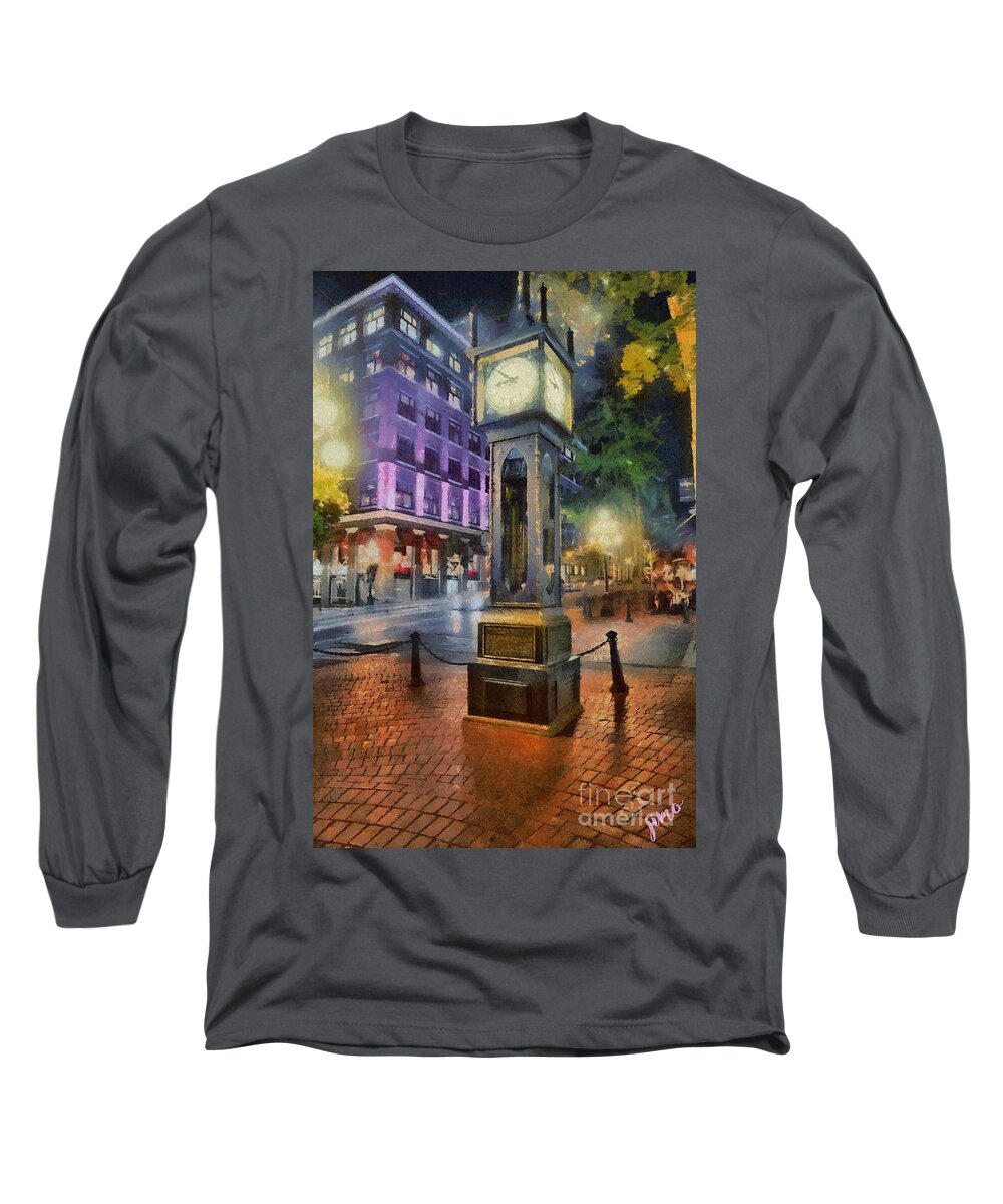 Gas Town Long Sleeve T-Shirt featuring the digital art Gastown Sreamclock 1 by Jim Hatch