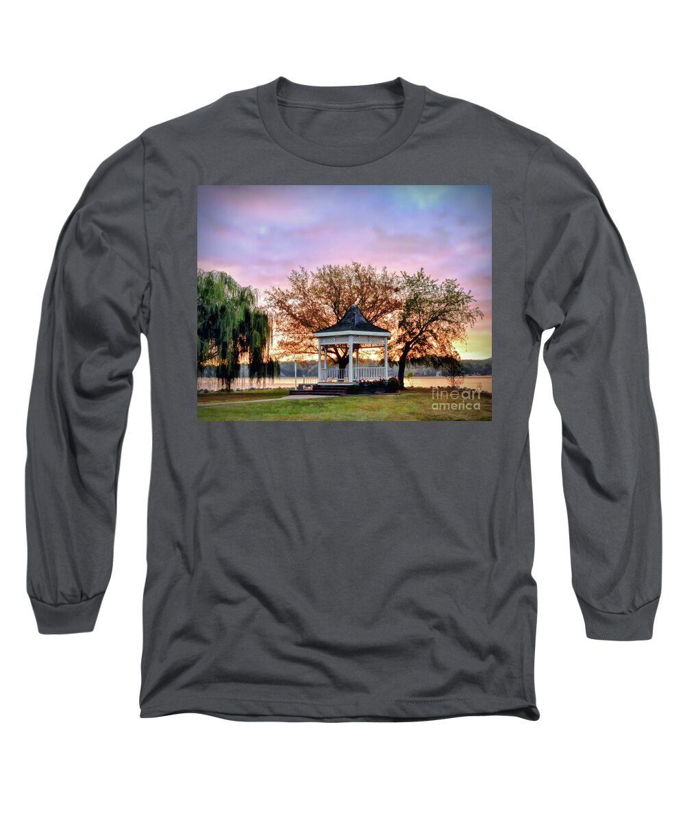 Claytor Lake Long Sleeve T-Shirt featuring the photograph Gazebo Sunrise at Claytor Lake by Kerri Farley