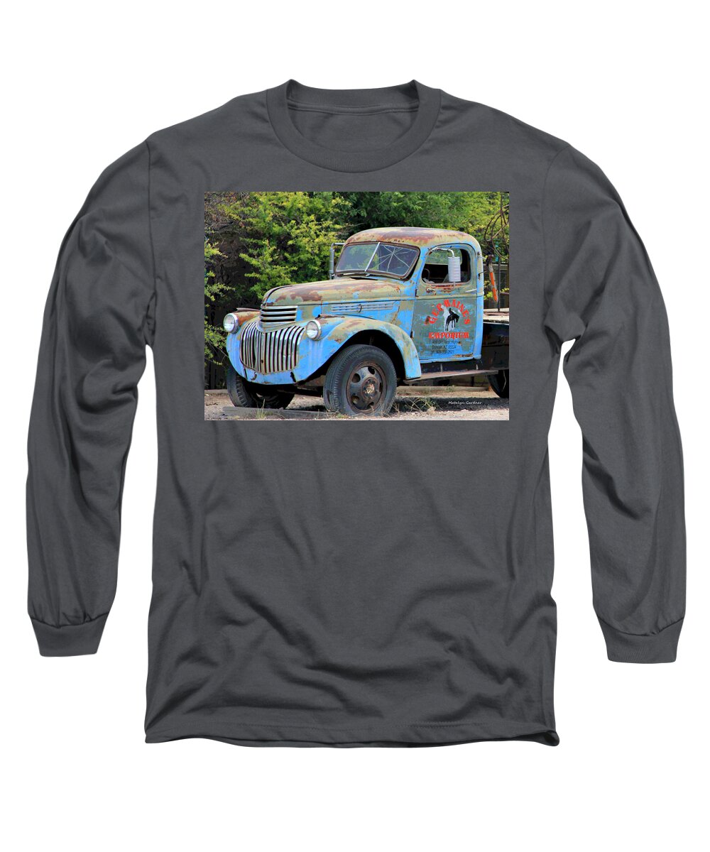  Long Sleeve T-Shirt featuring the photograph Geraine's Blue Truck by Matalyn Gardner