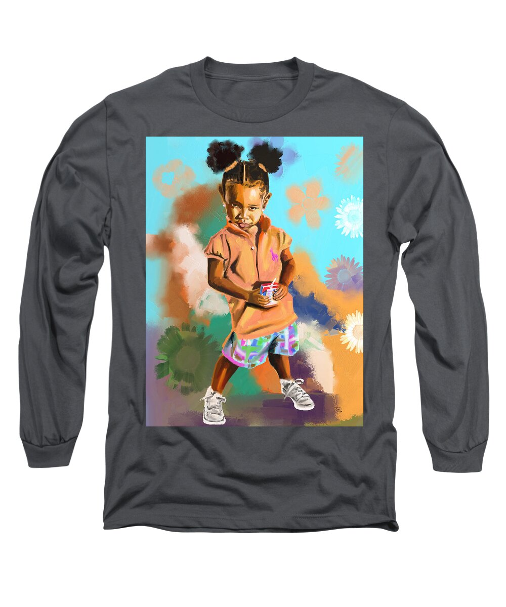 Little Long Sleeve T-Shirt featuring the drawing Get Your Own Juice Box by Terri Meredith