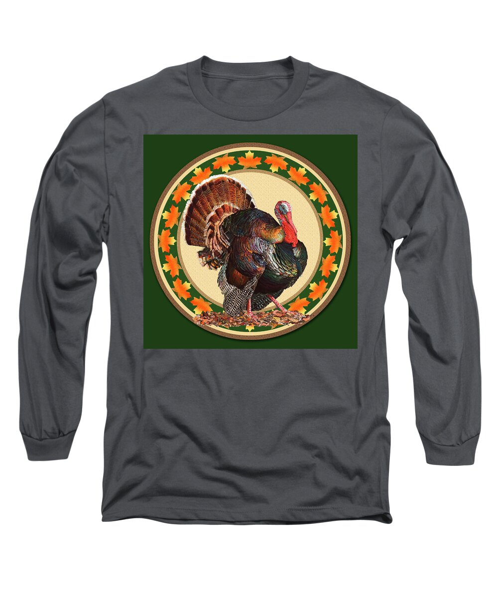 Turkey Long Sleeve T-Shirt featuring the mixed media Giving Thanks by John Dyess