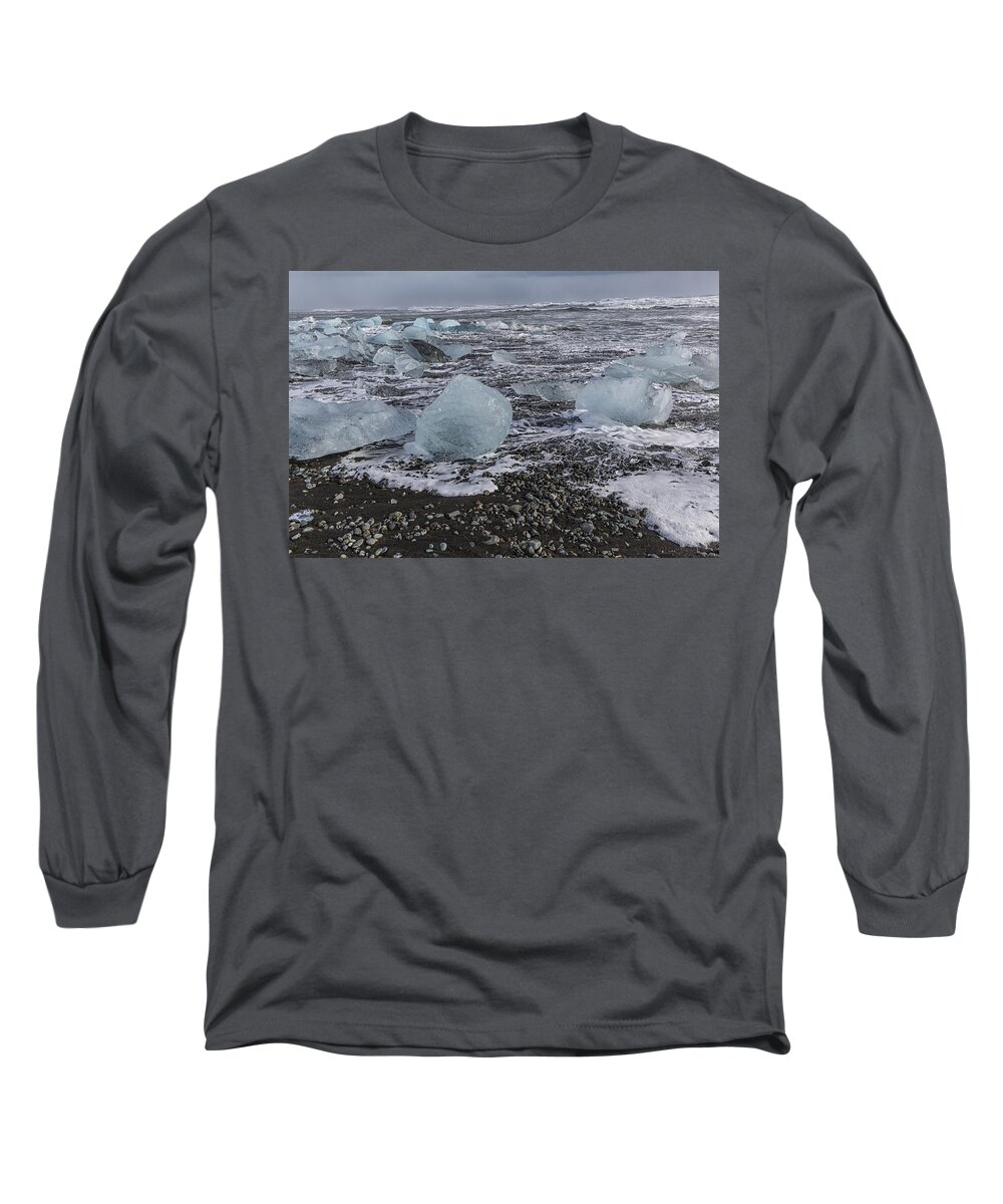 Glacial Lagoon Long Sleeve T-Shirt featuring the tapestry - textile Glacier Ice 3 by Kathy Adams Clark