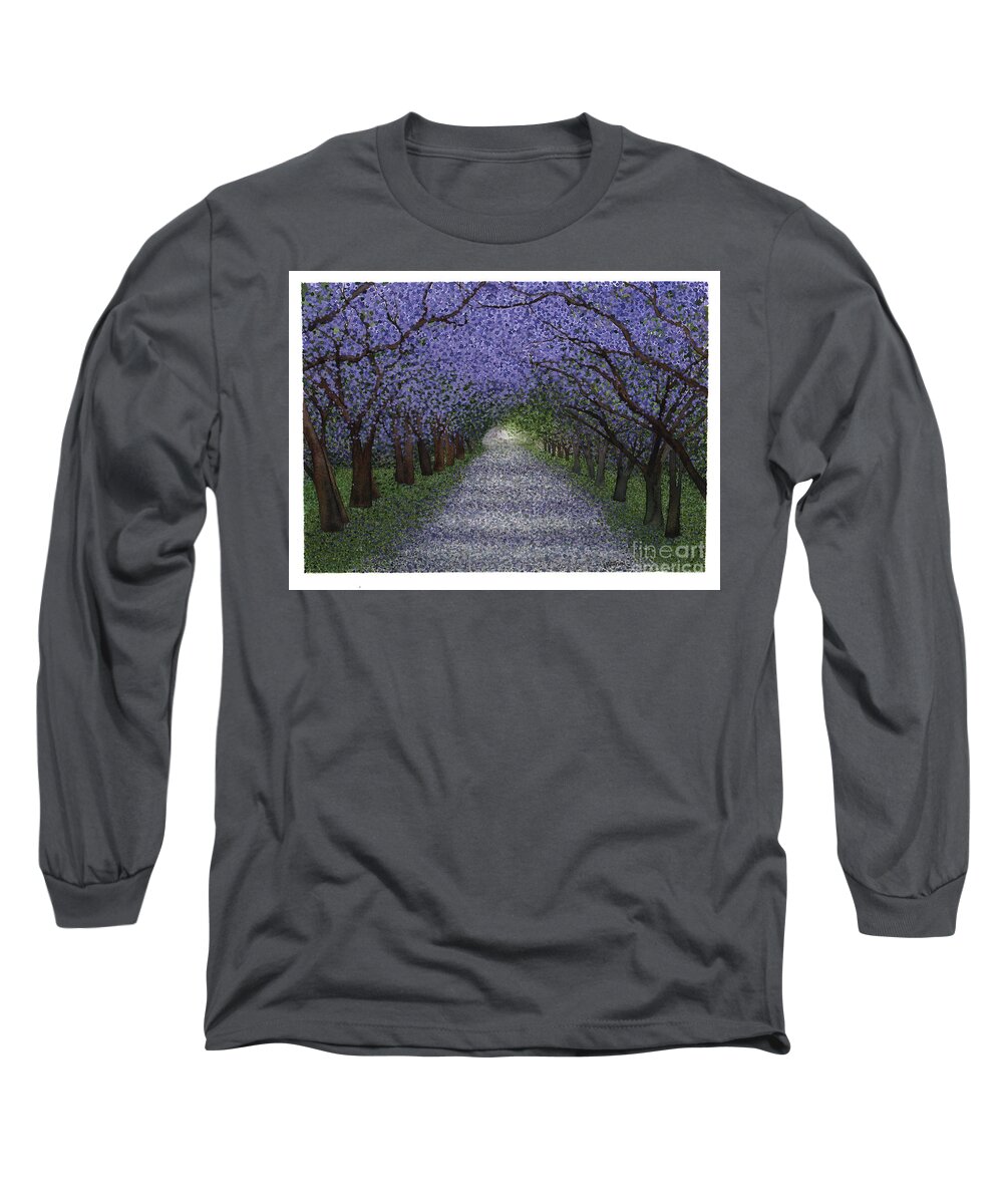 Jacaranda Long Sleeve T-Shirt featuring the painting Glade - Jacaranda Trees in Spring by Hilda Wagner