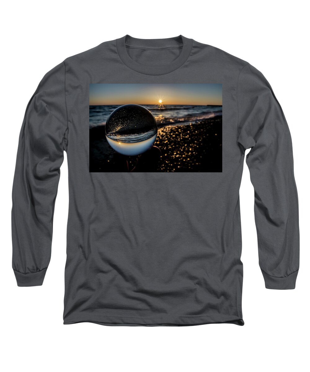 Glass Ball Long Sleeve T-Shirt featuring the photograph Glass ball on the beach at sunrise by Sven Brogren