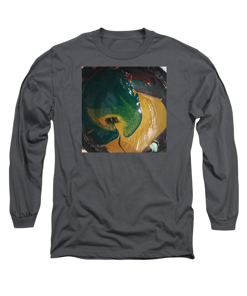 Abstract Long Sleeve T-Shirt featuring the painting Gojira basking by the docks in Delhi by Gyula Julian Lovas