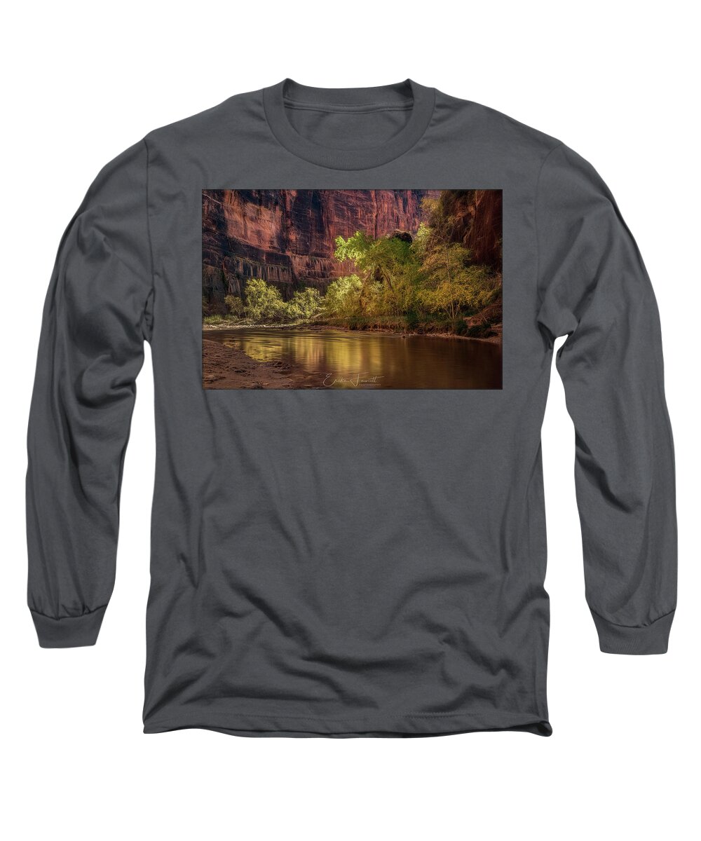 Zion Long Sleeve T-Shirt featuring the photograph Golden Reflections by Erika Fawcett