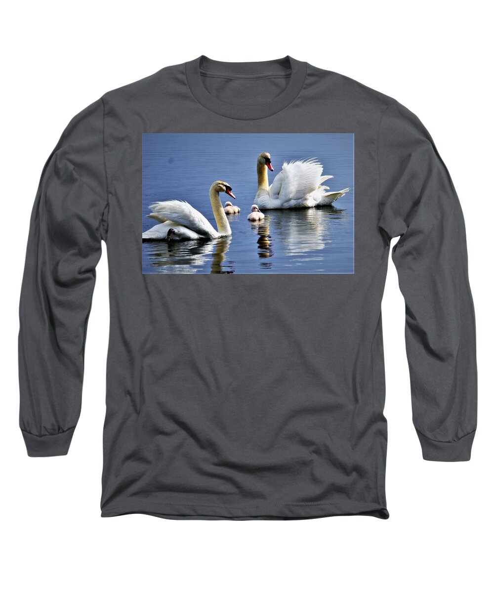 Swans Long Sleeve T-Shirt featuring the photograph Good Parents by Chuck Brown