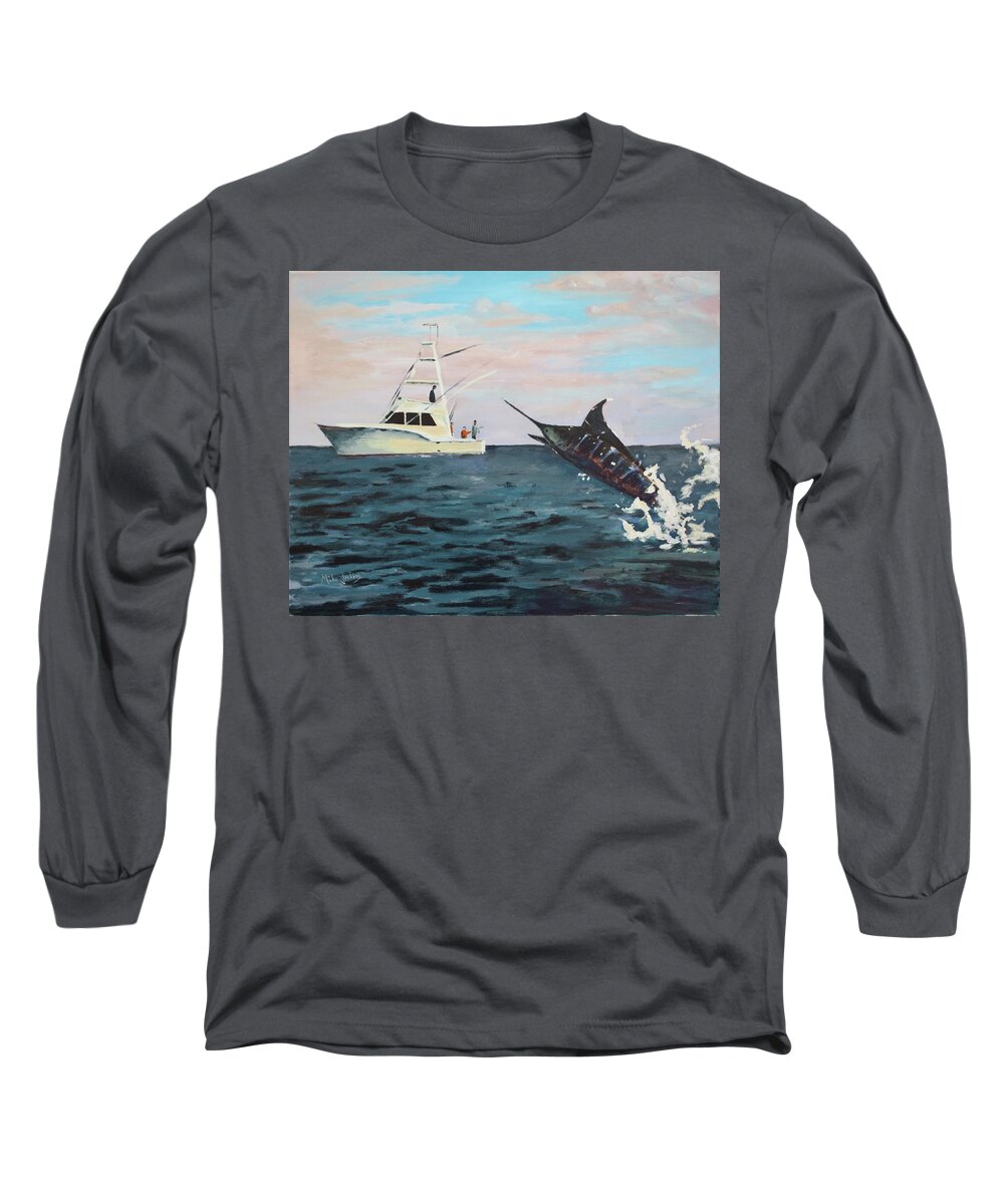 Marlin Long Sleeve T-Shirt featuring the painting Good Times Offshore by Mike Jenkins