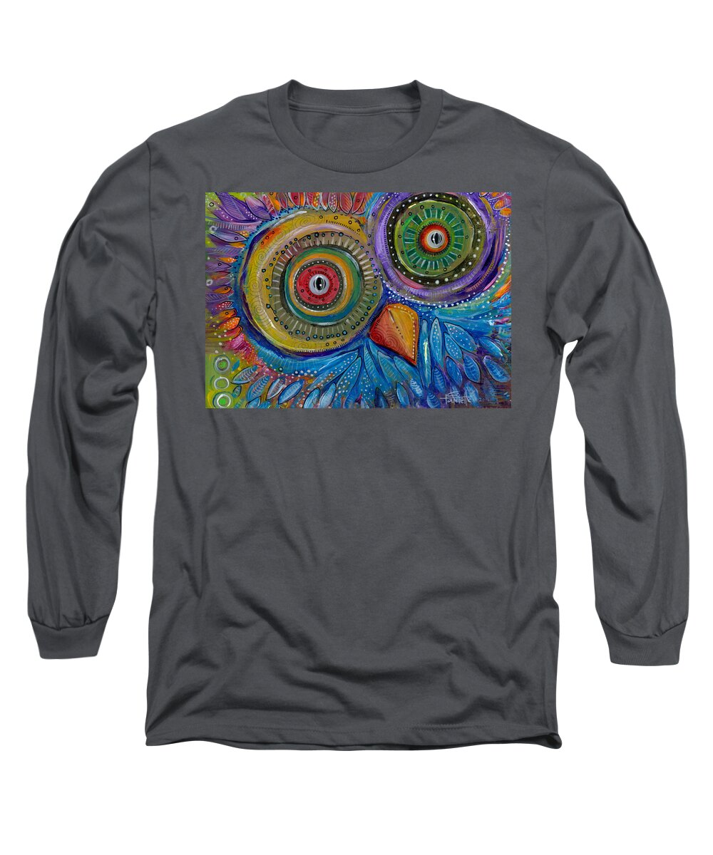 Owl Long Sleeve T-Shirt featuring the painting Googly-Eyed Owl by Tanielle Childers