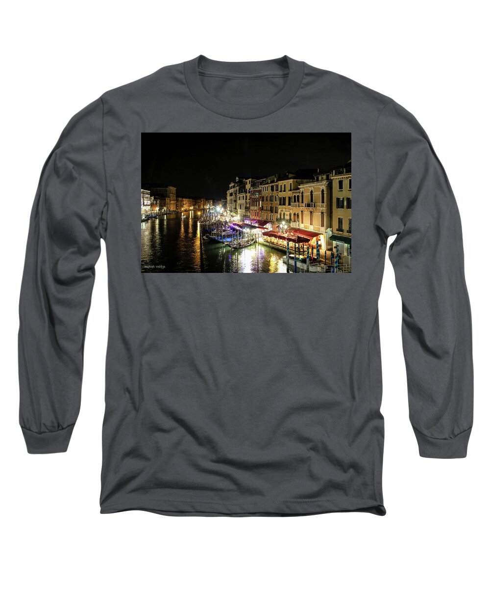 Venice Long Sleeve T-Shirt featuring the photograph Grand Canal in Venice at Night by Aashish Vaidya