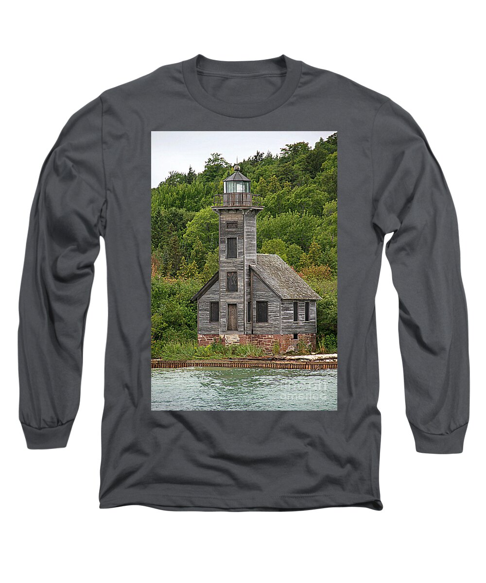 Grand Island East Channel Lighthouse Long Sleeve T-Shirt featuring the photograph Grand Island East Channel Lighthouse #6664 by Mark J Seefeldt