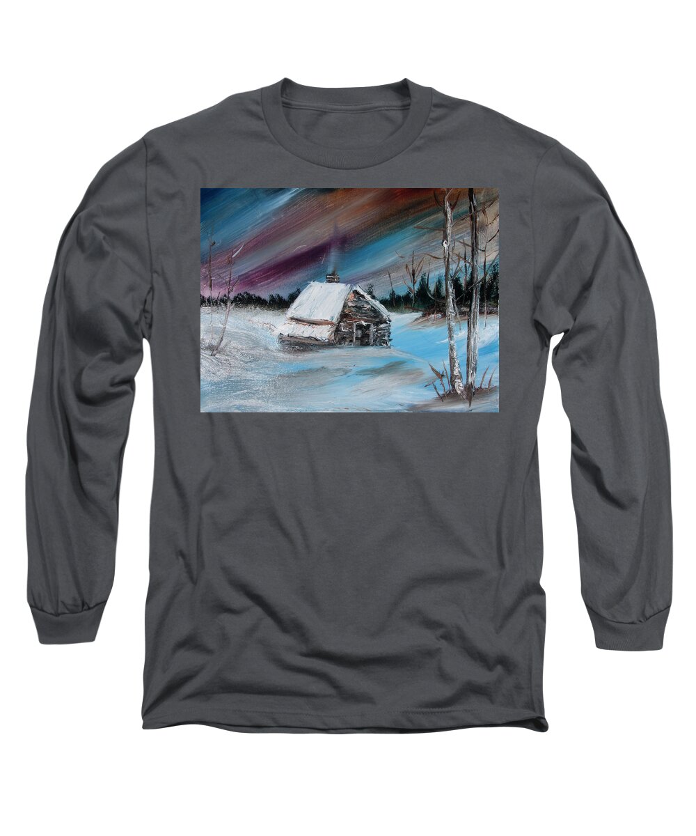 Cabin Long Sleeve T-Shirt featuring the painting Grandma's Cabin by David Martin