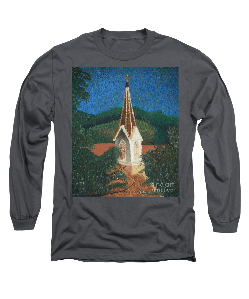 Grandma's Church Long Sleeve T-Shirt featuring the painting Grandmas Church by Jacqueline Athmann