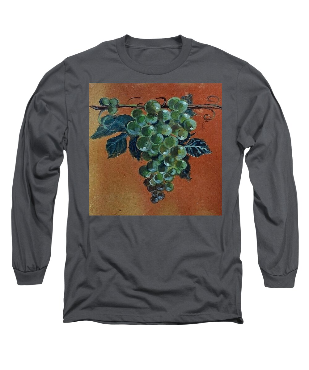 Wine Art Grapefruit Long Sleeve T-Shirt featuring the ceramic art Grape by Andrew Drozdowicz