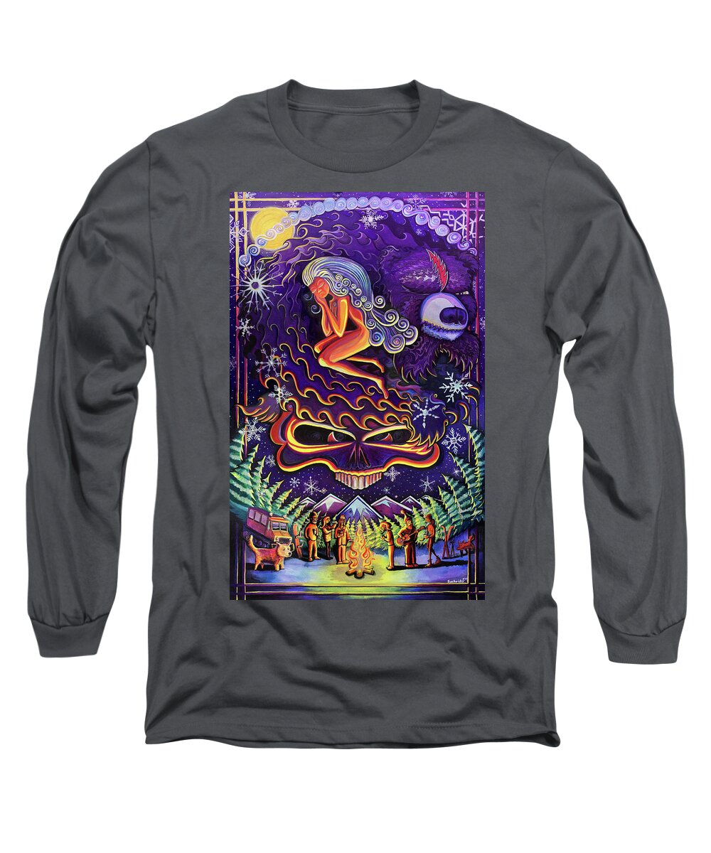 Stealie Long Sleeve T-Shirt featuring the painting Grateful Nights by David Sockrider