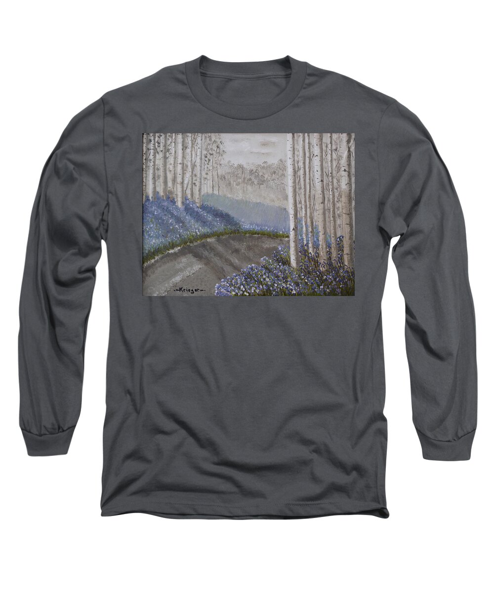 Grayscale Long Sleeve T-Shirt featuring the painting Grayscale Bluebells by Stephen Krieger
