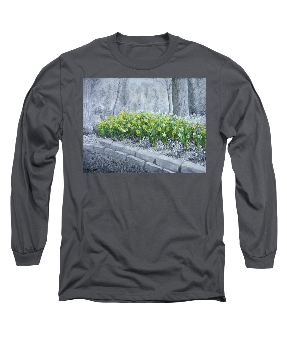 Fine Art Long Sleeve T-Shirt featuring the painting Grayscale Daffodils by Stephen Krieger
