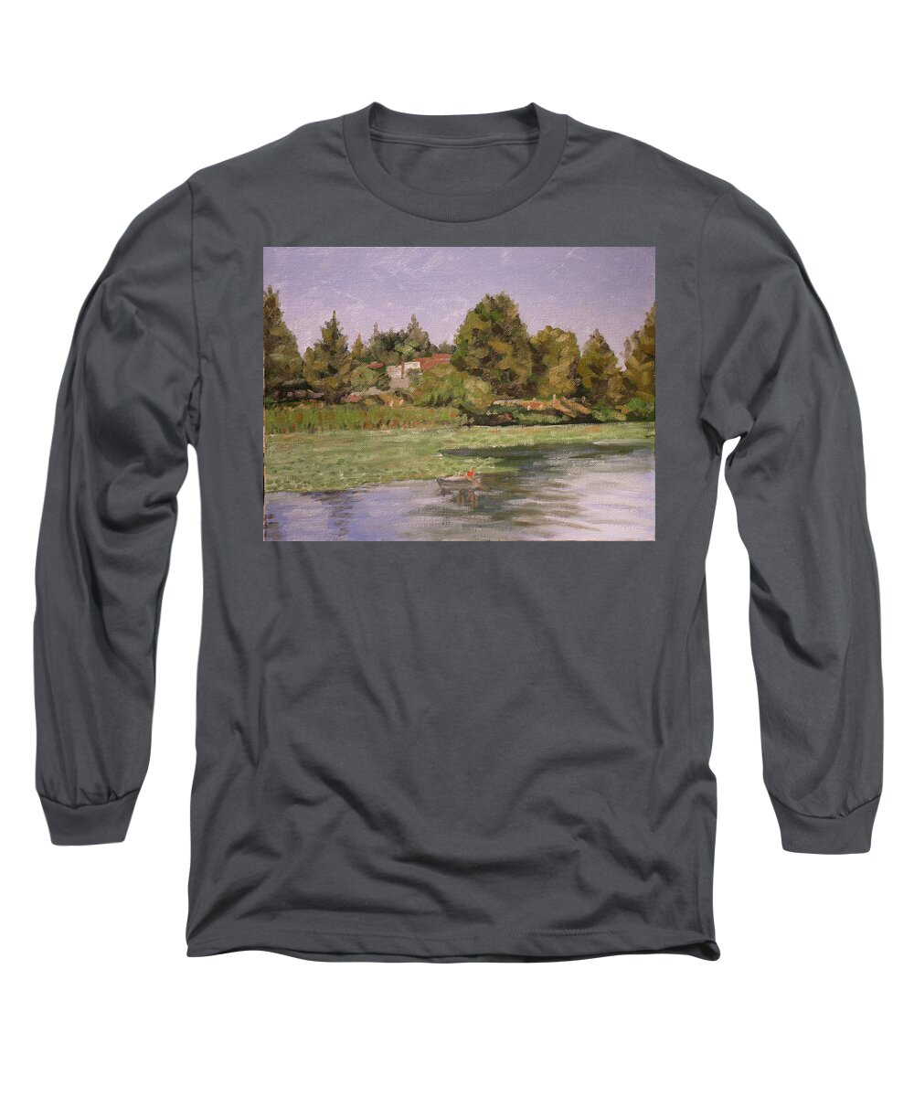 Impresssionist Long Sleeve T-Shirt featuring the painting Green Lake Summer by Stan Chraminski