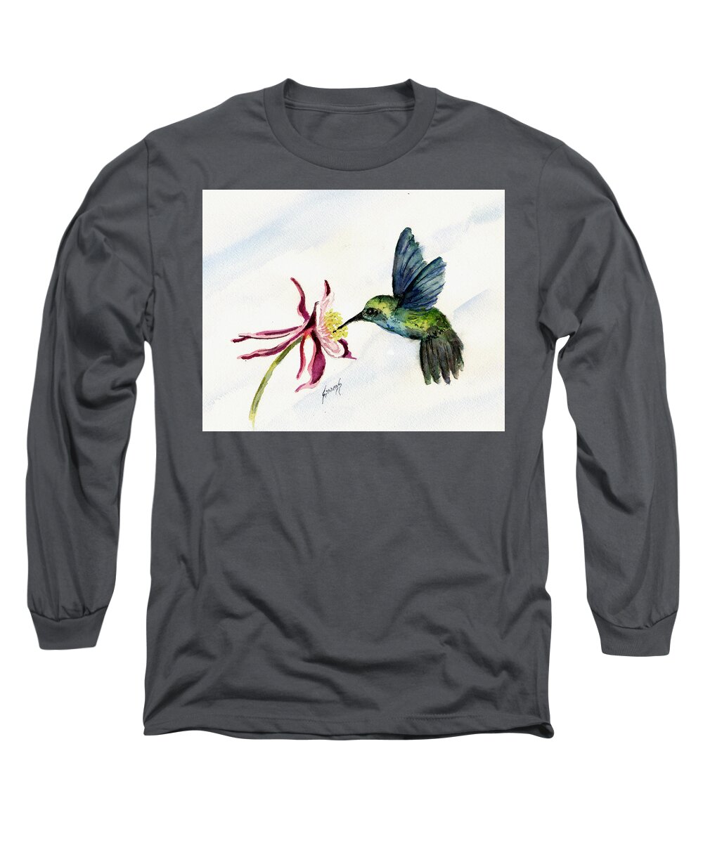 Bird Long Sleeve T-Shirt featuring the painting Green Violet-Ear Hummingbird by Sam Sidders