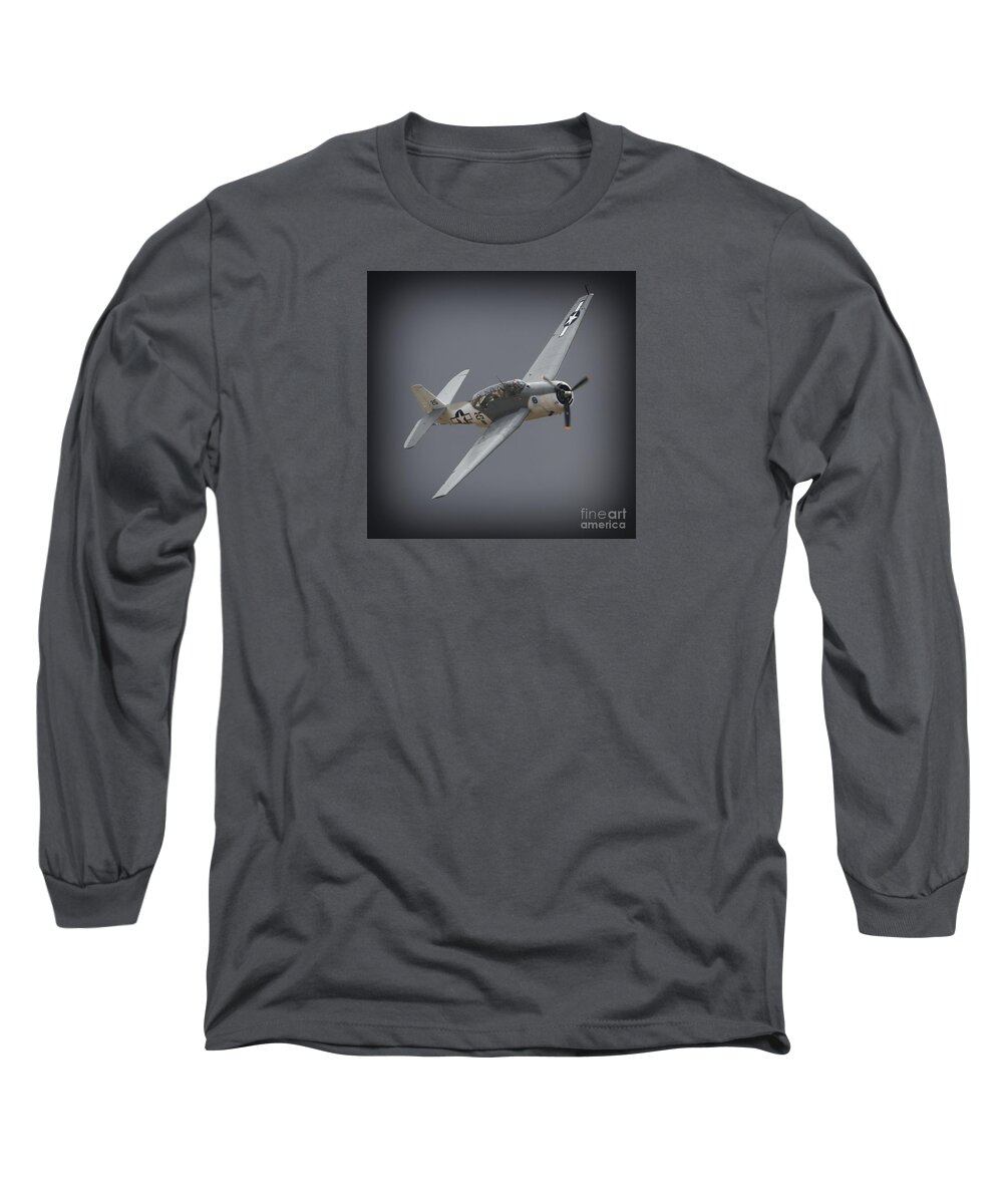 Transportation Long Sleeve T-Shirt featuring the photograph Grumman Avenger No.25 Grey Square by Gus McCrea