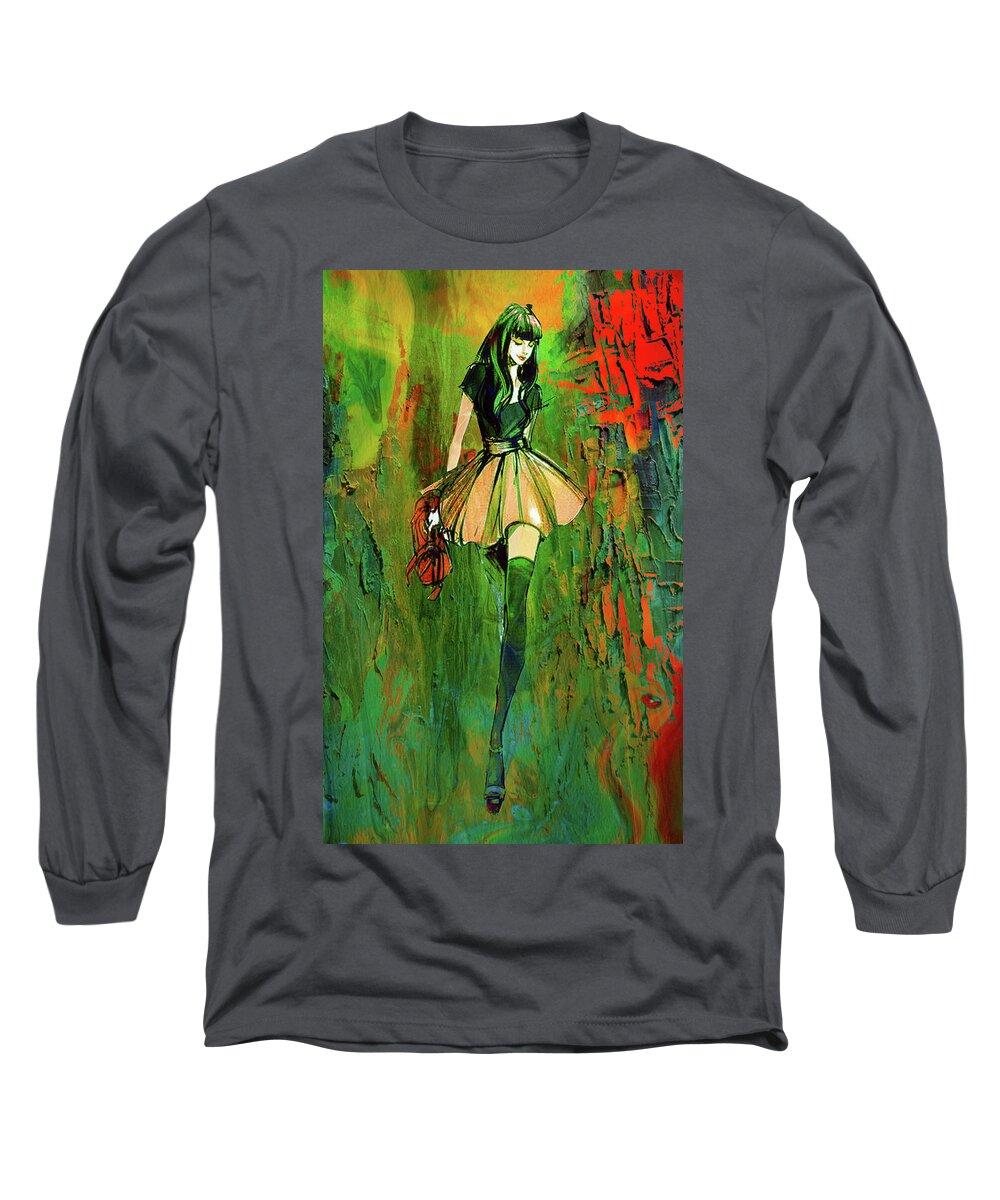 Doll Long Sleeve T-Shirt featuring the digital art Grunge Doll by Greg Sharpe