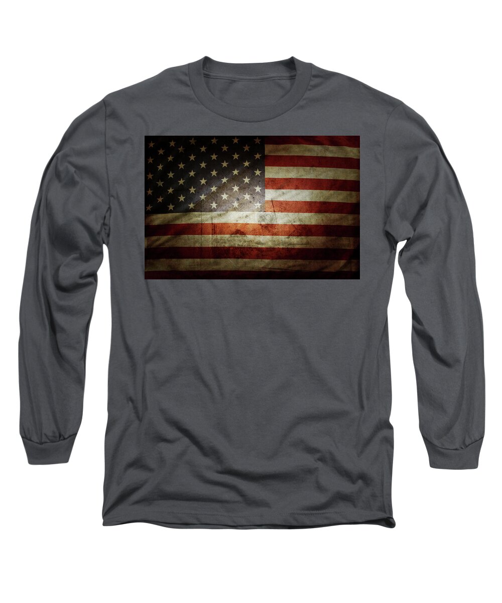 American Flag Long Sleeve T-Shirt featuring the photograph Grunge USA flag 3 by Les Cunliffe