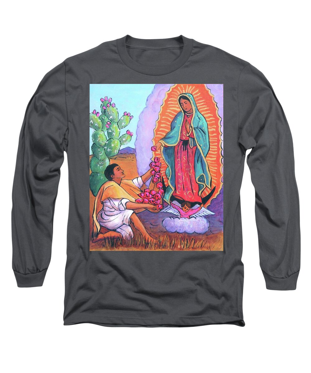 Guadalupe Long Sleeve T-Shirt featuring the painting Guadalupe and Juan Diego by Candy Mayer