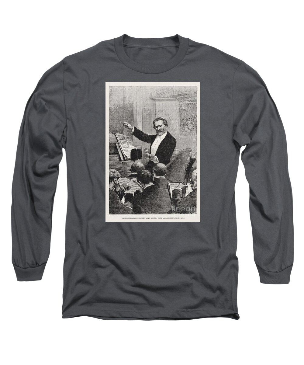 Guiseppe Verdi Conducts Aida Long Sleeve T-Shirt featuring the painting Guiseppe Verdi conducts Aida by Celestial Images