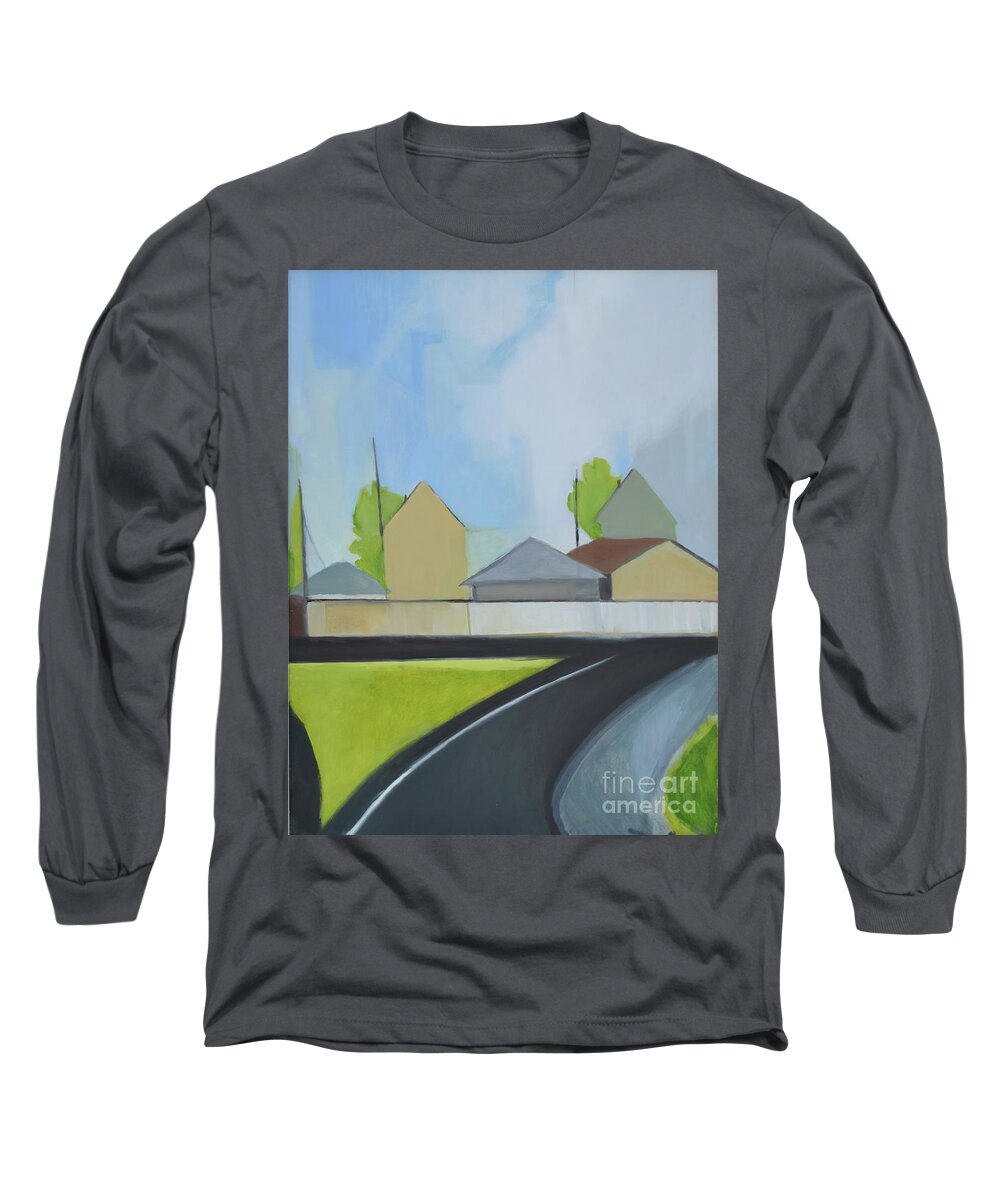 Suburban Landscape Long Sleeve T-Shirt featuring the painting Hackensack Exit by Ron Erickson