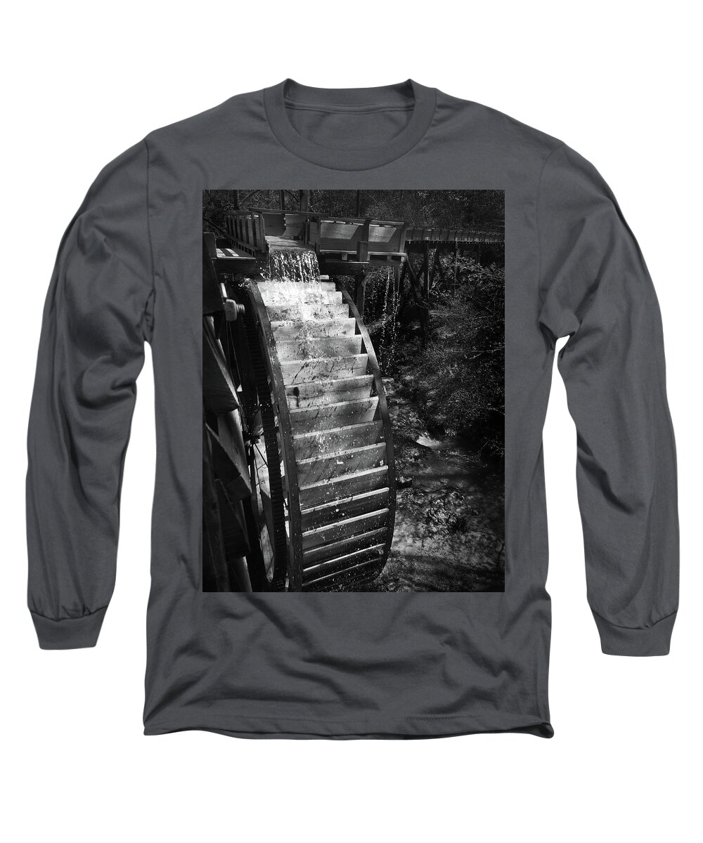 Kelly Hazel Long Sleeve T-Shirt featuring the photograph Hagood Mill Waterwheel by Kelly Hazel