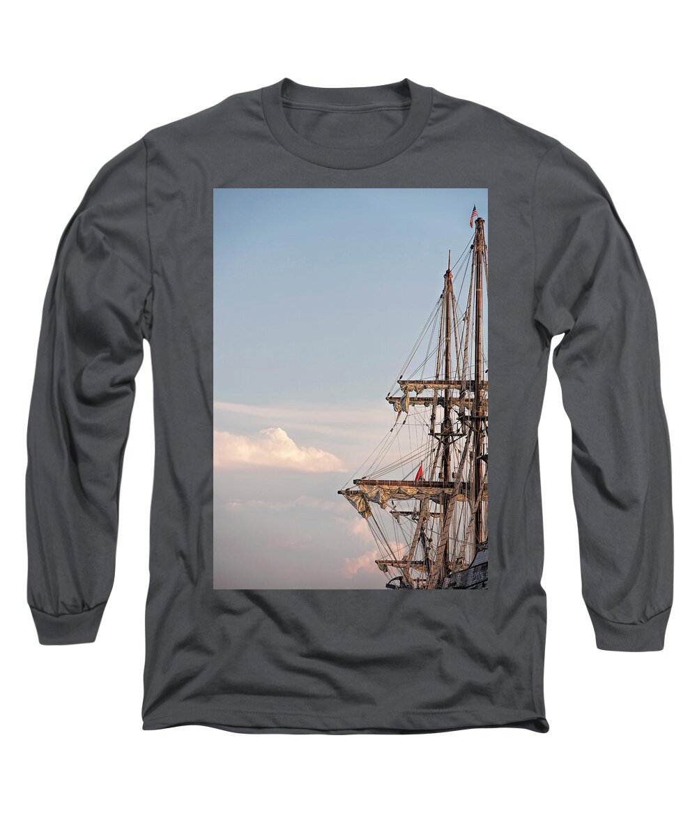 Tall Ship Long Sleeve T-Shirt featuring the photograph Half Sail by Deborah Penland