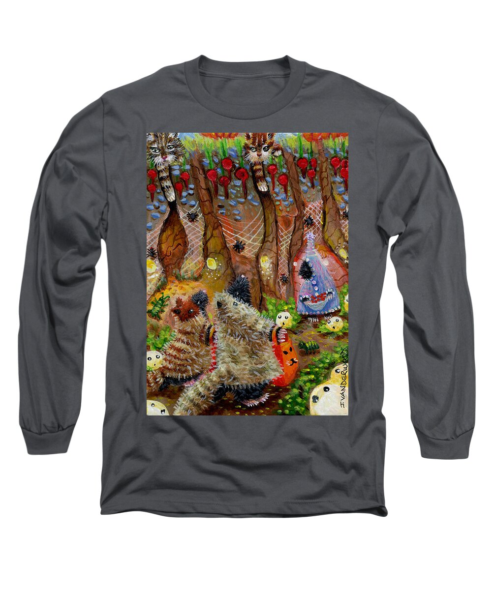 Moles Long Sleeve T-Shirt featuring the painting Halloween in Mole City by Jacquelin L Westerman